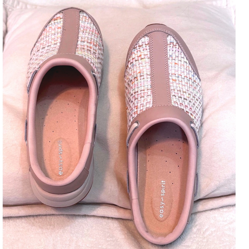 Easy Spirit Size 9.5M Travelport Pink Tweed Leather Slip On Clog Mules MSRP $79